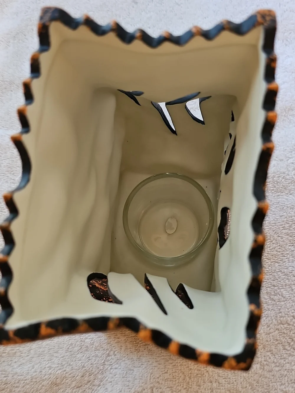 Halloween Jack-O'-Lantern Haunted Porcelain Luminary - Black with Orange Speckle